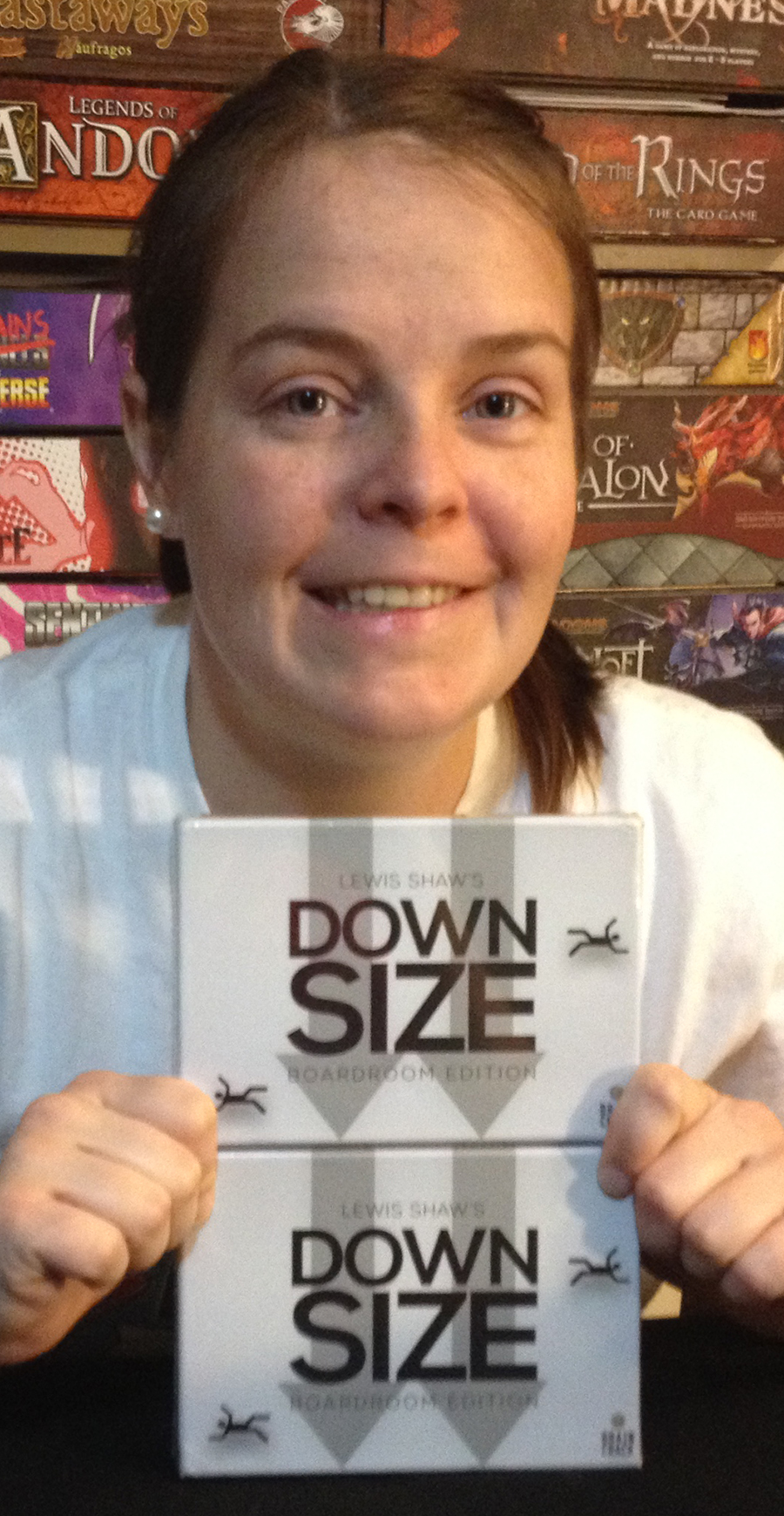 Molly with two copies of Downsize